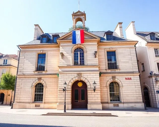 Façade de mairie avec drapeau français